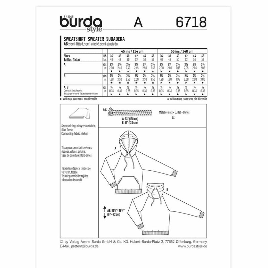 Burda Young 6718 - Sweatshirt Sewing Pattern