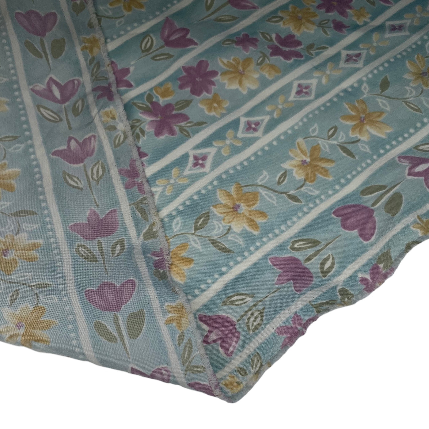 Floral Striped Printed Polyester - 44” - Blue