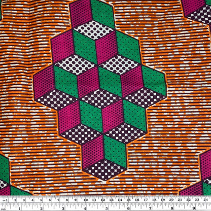 African Printed Cotton - Geometric - Multi-Colour / Orange