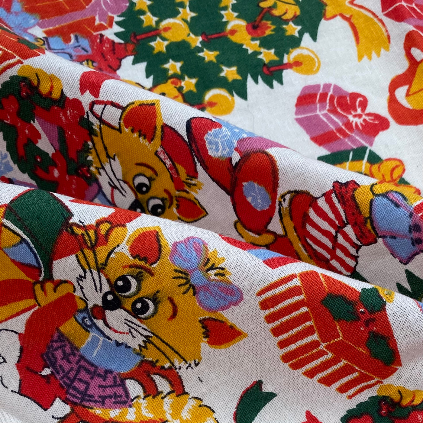 Printed Cotton - Christmas Cats- White