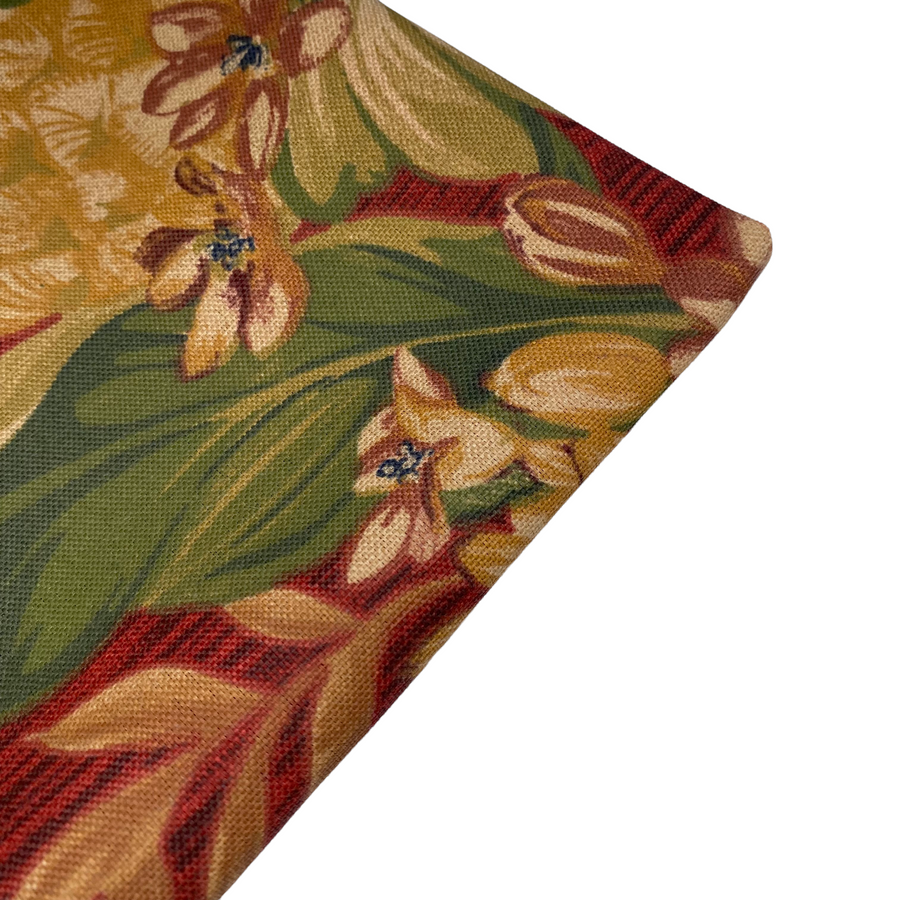 Printed Indoor/Outdoor Upholstery -  Floral Leaves - Red/Green/Beige