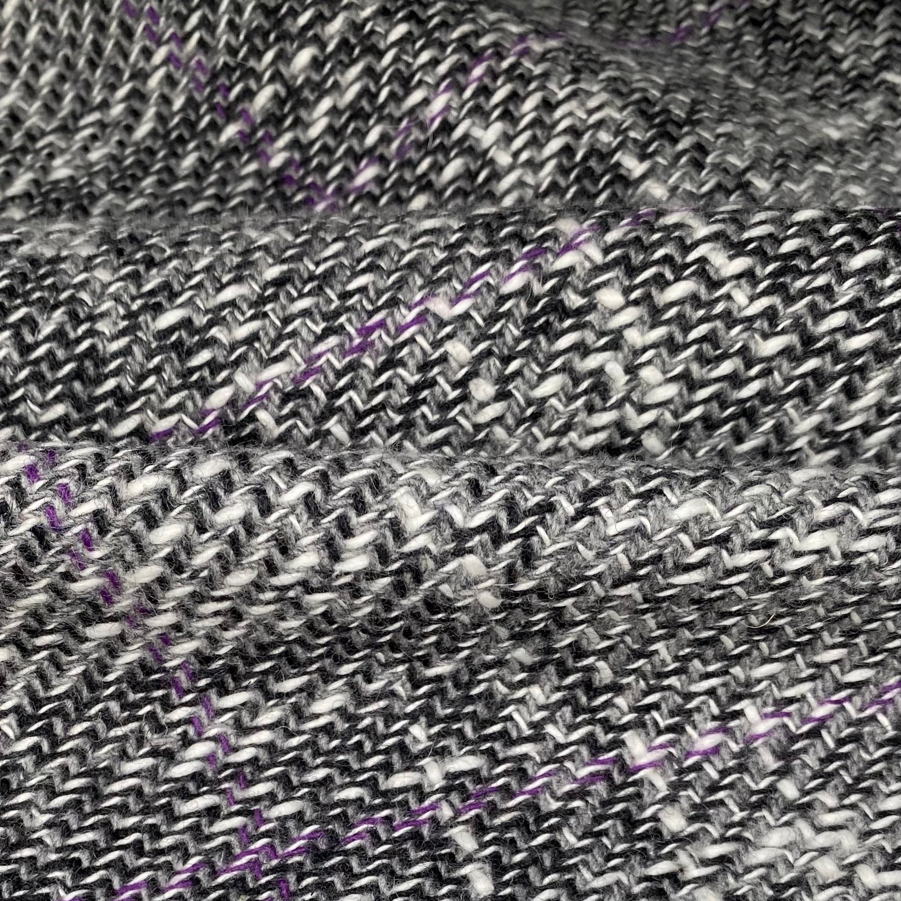 Woven Wool Coating - Plaid - Grey/White/Black/Purple