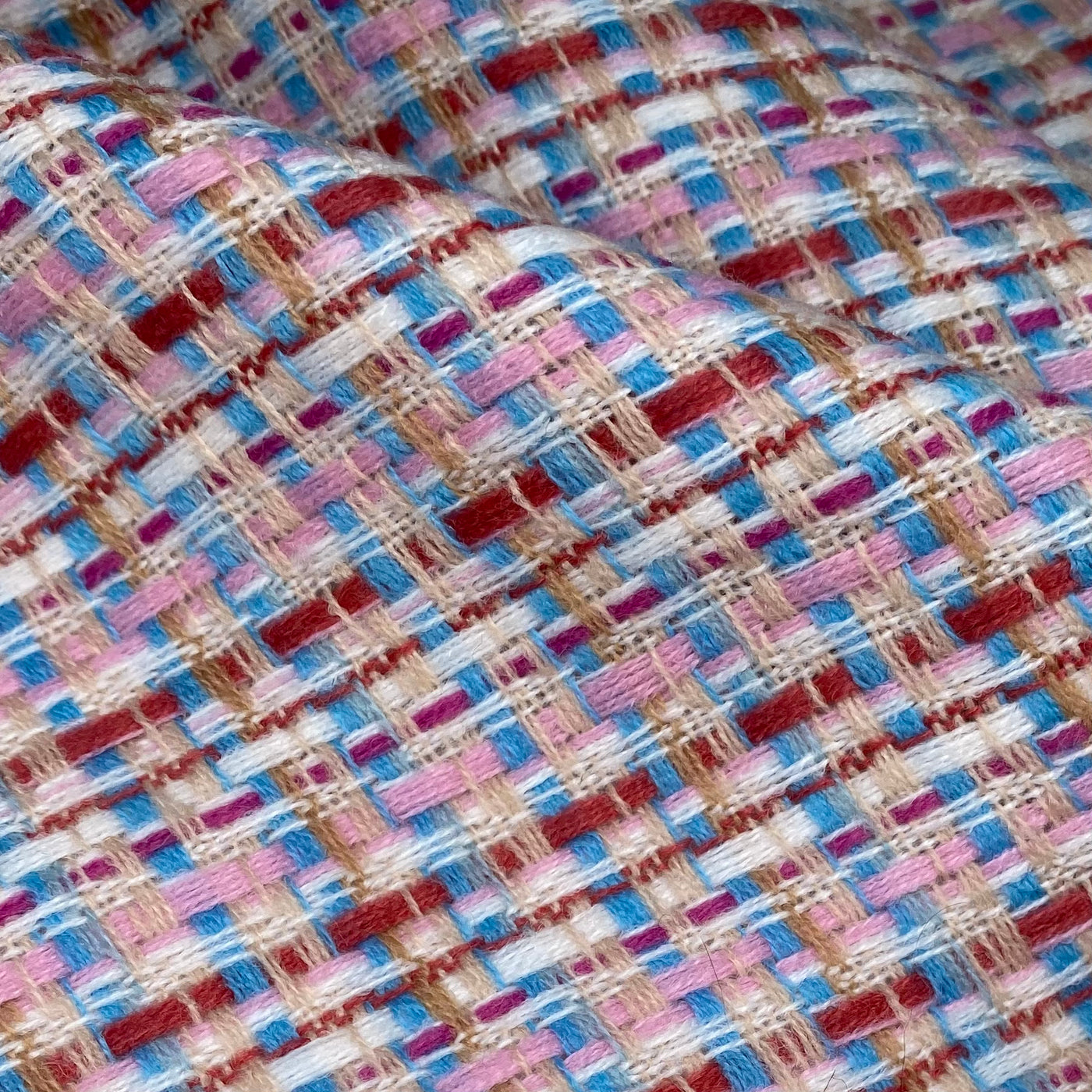 Polyester/Rayon Boucle - White/Pink/Red/Blue/Beige