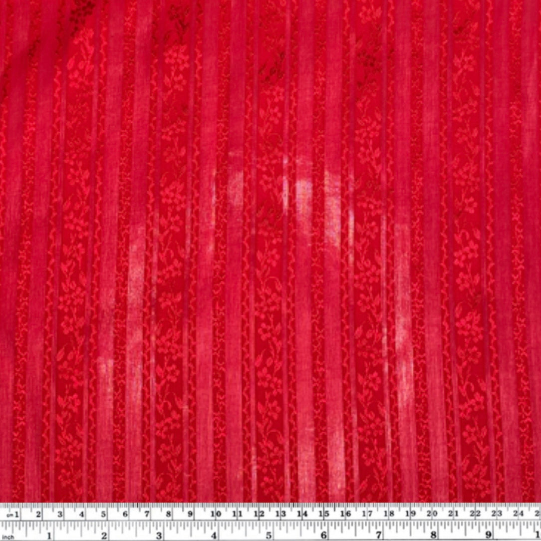 Floral Striped Silk Chiffon - Red
