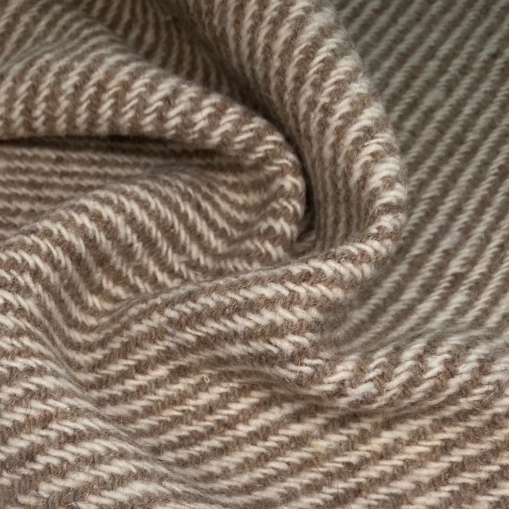Diagonal Striped Wool Coating - Cream/Beige