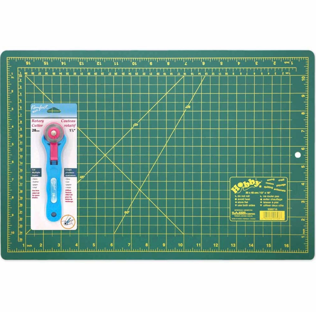 Cutting Mat & 28mm Rotary Cutter Starter Kit - 18” x 24”