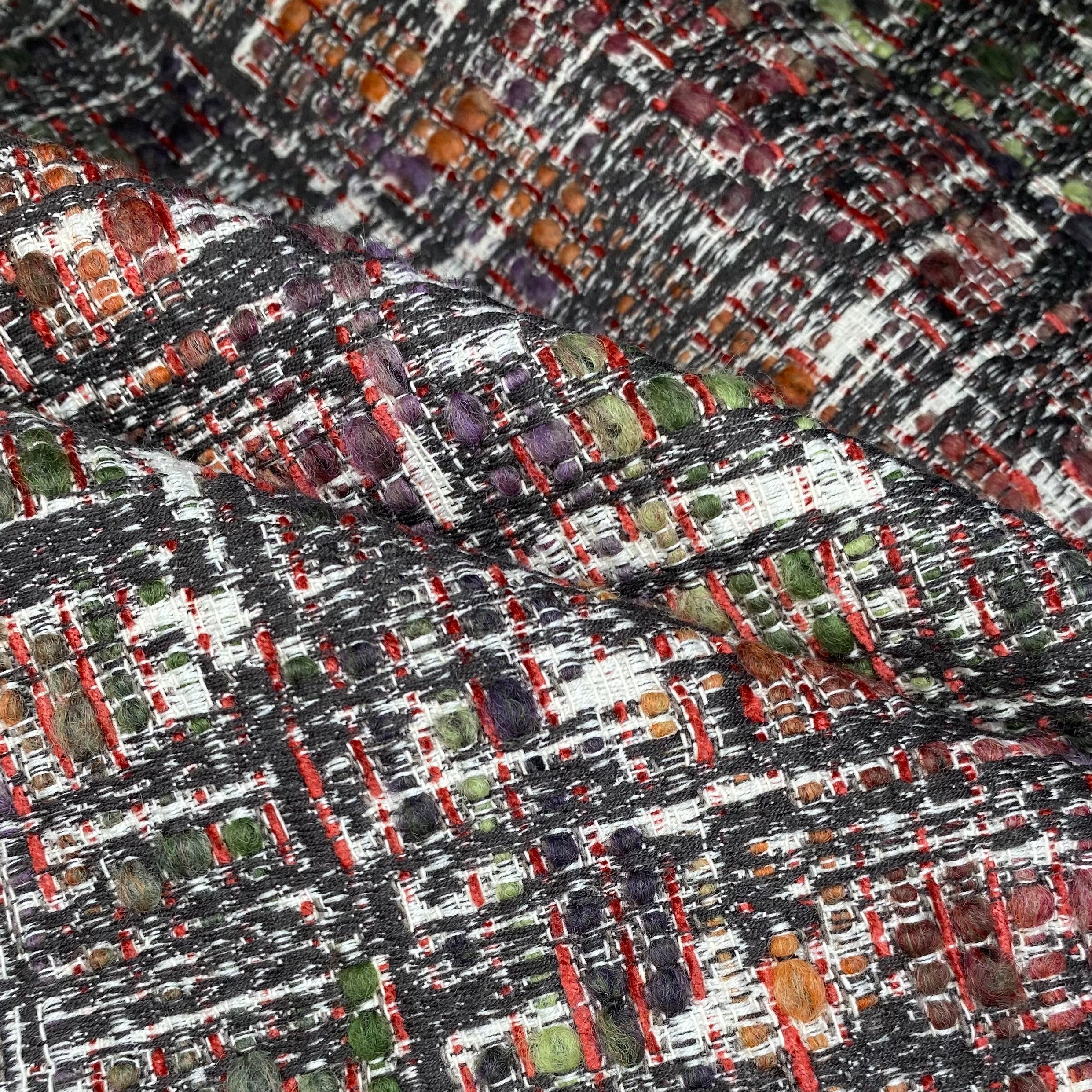 Boucle Upholstery Remnant - Rust/Green/Purple/Grey