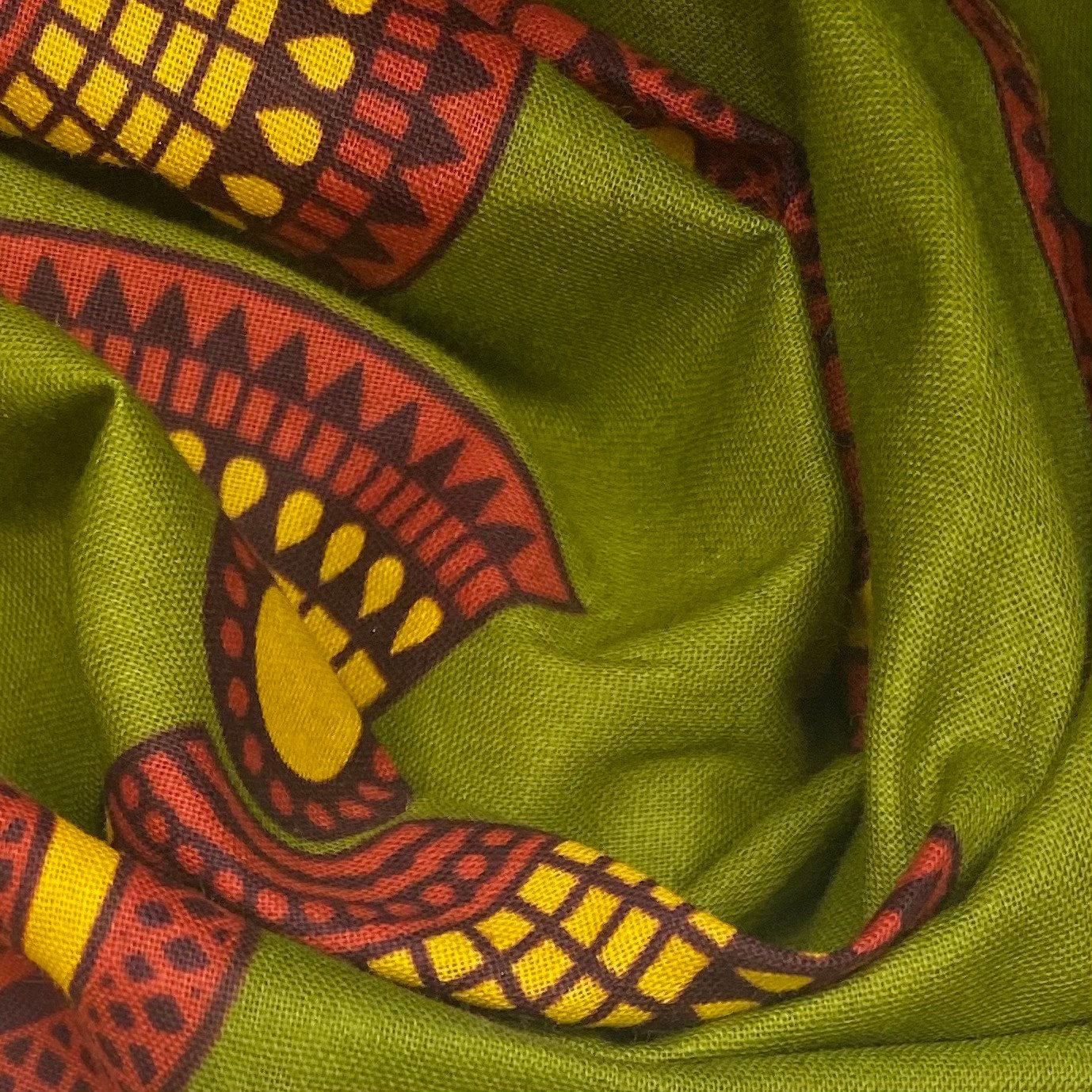 African Printed Cotton - Green/Yellow