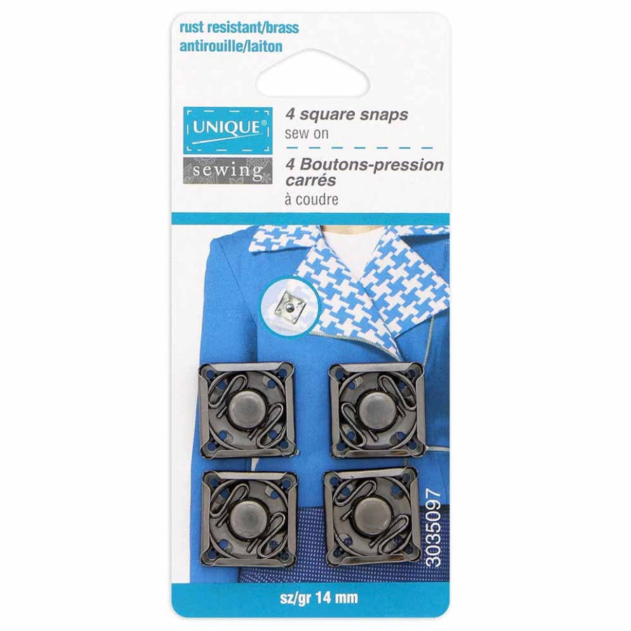 Sew On Square Snap Fasteners - 14mm (1/2″) - 4 sets - Gunmetal