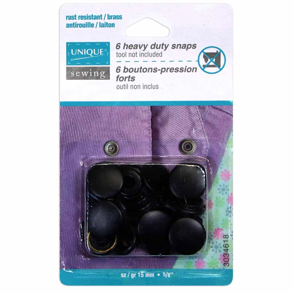 Heavy Duty Snaps - 15mm (5/8″) - 6 sets - Black