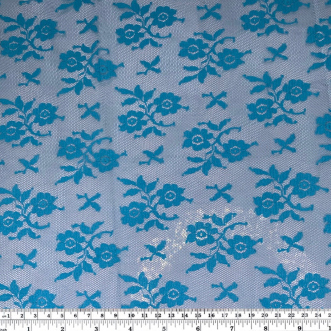 Floral Corded Lace with Scalloped Edges - Blue