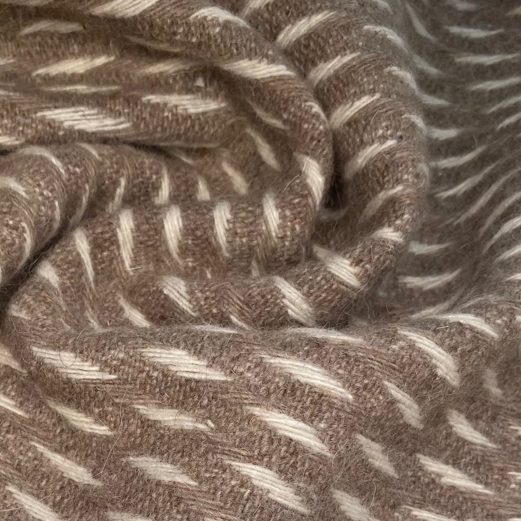 Patterned Wool Coating Diagonal Stripes - Brown/Cream