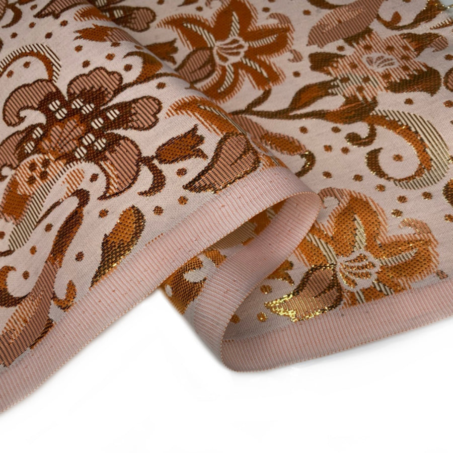 Metallic Floral Polyester Brocade - Orange/Gold