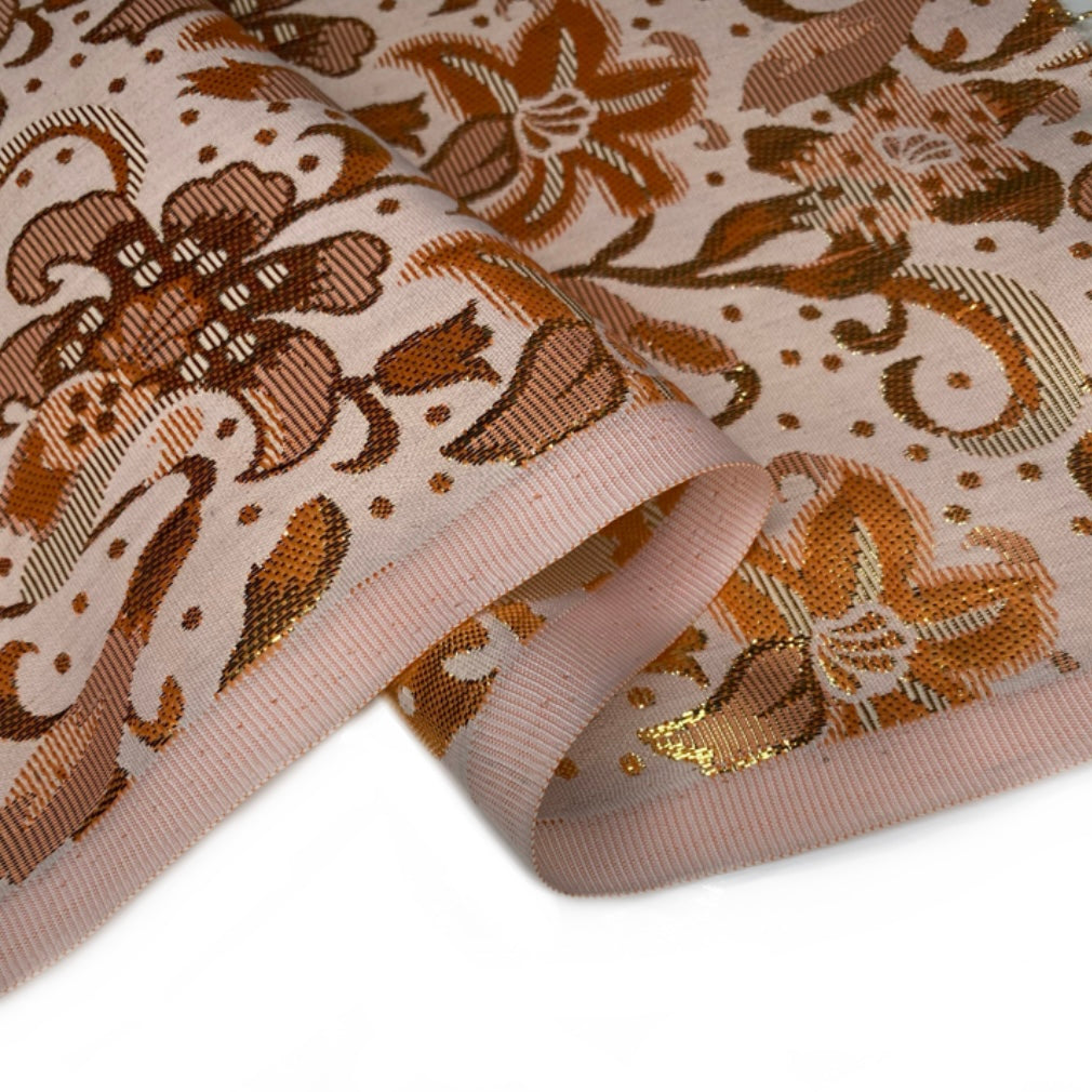 Metallic Floral Polyester Brocade - Orange/Gold