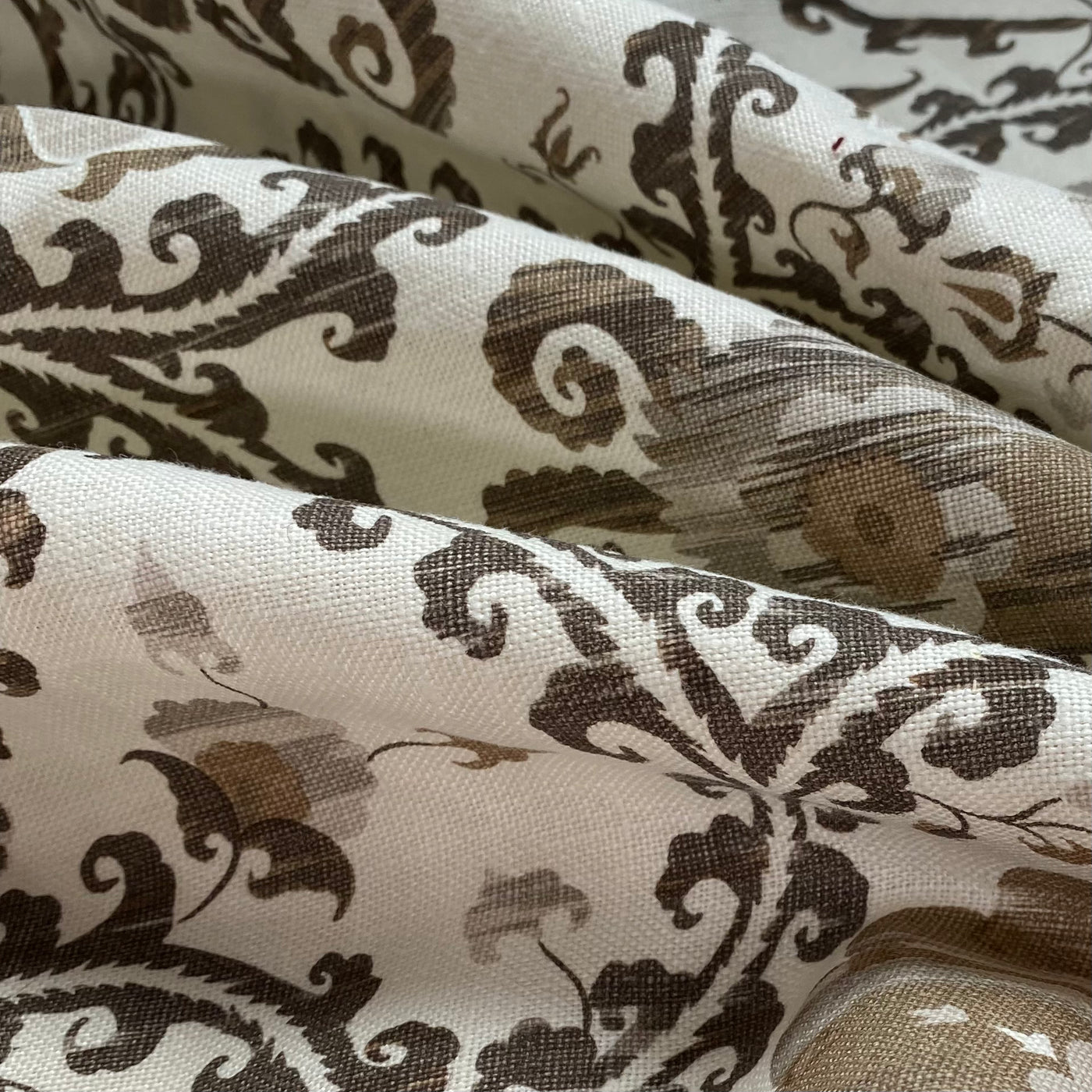 Oxus Printed Linen - Designer Remnant - Lewis & Wood - Ivory/Brown