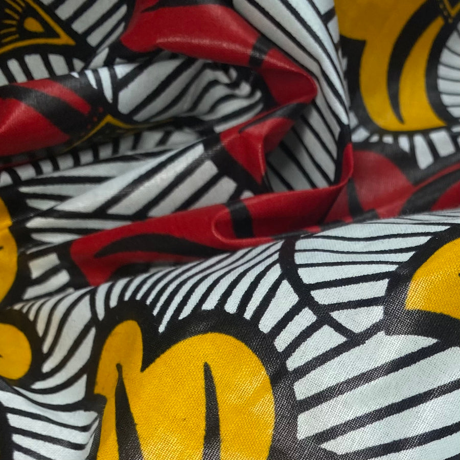 Waxed African Printed Cotton - Floral - Multi-Colour / Yellow / Red