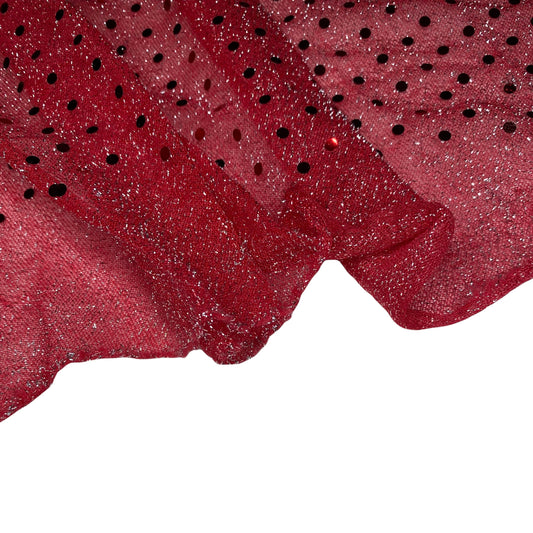 Faux Sequin Shiny Confetti Dot Knit - 42” - Red/Silver
