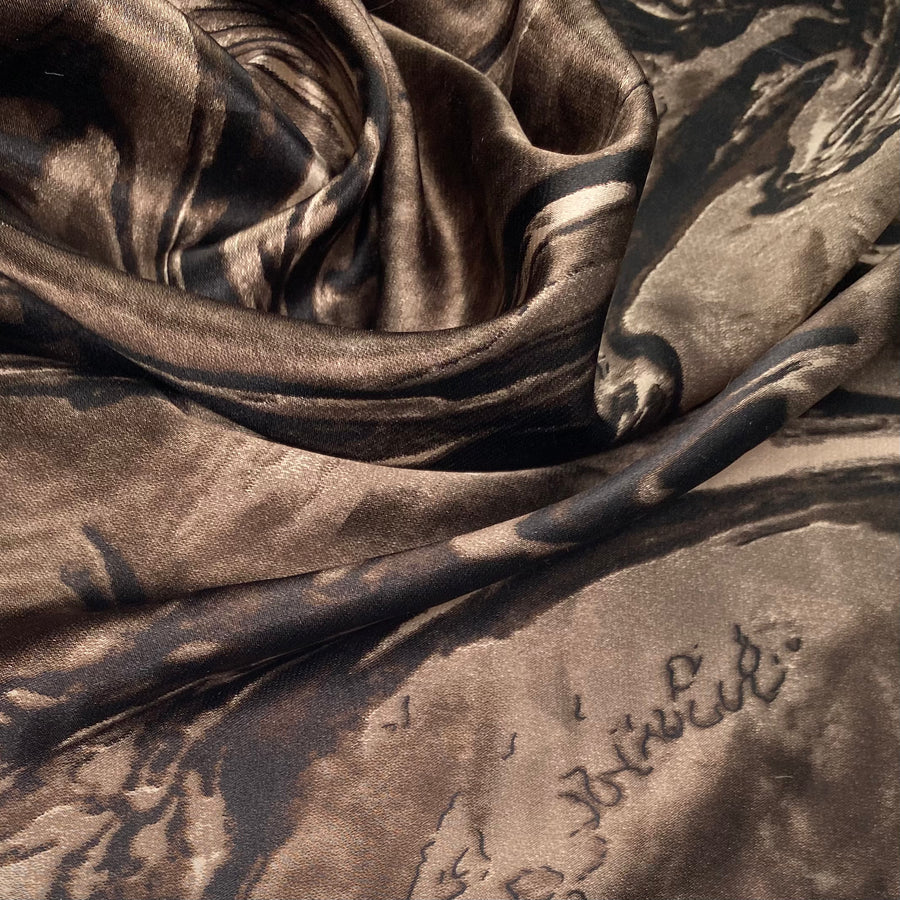 Printed Polyester Charmeuse - Marbled - Brown