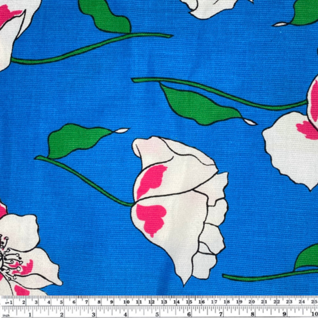 Floral Woven Ribbed Cotton - 44” - Blue