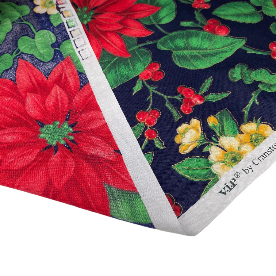 Printed Cotton - Poinsettia - Navy