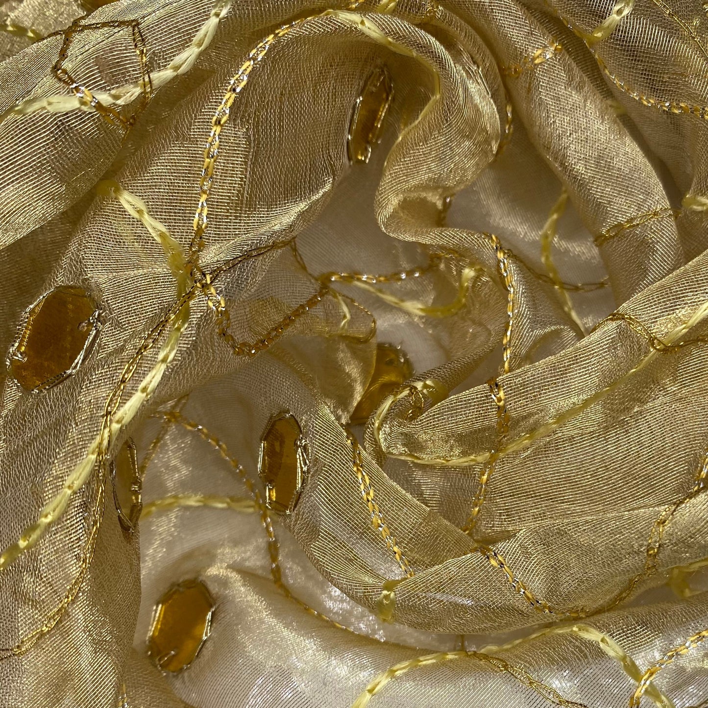 Embroidered Sequin Silk Organza - Gold