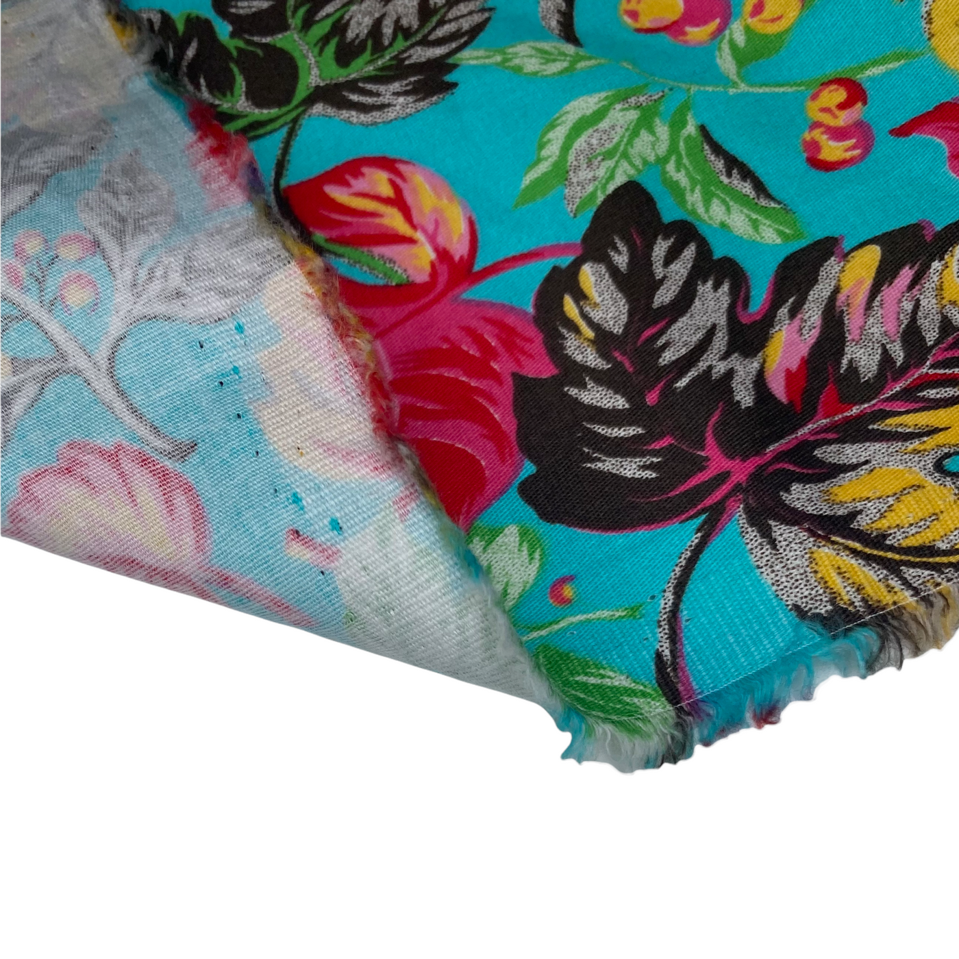 Leaf Stretch Cotton Poplin  - 40” - Aqua/Pink/Brown
