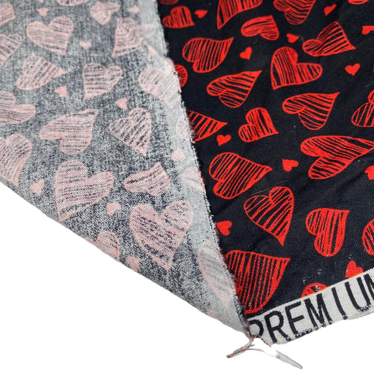Quilting Cotton - Valentines Hearts - Black/Red - Remnant
