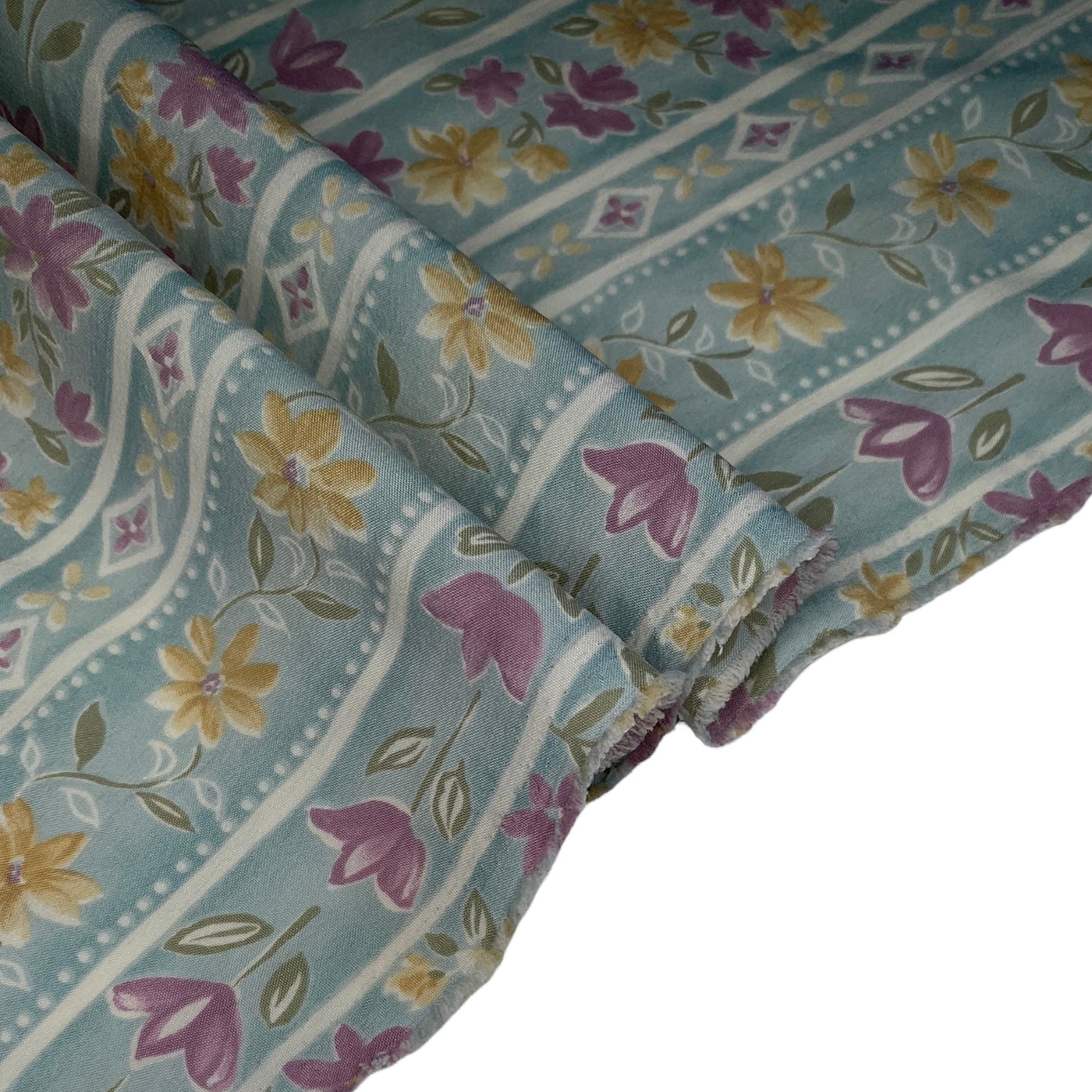 Floral Striped Printed Polyester - 44” - Blue