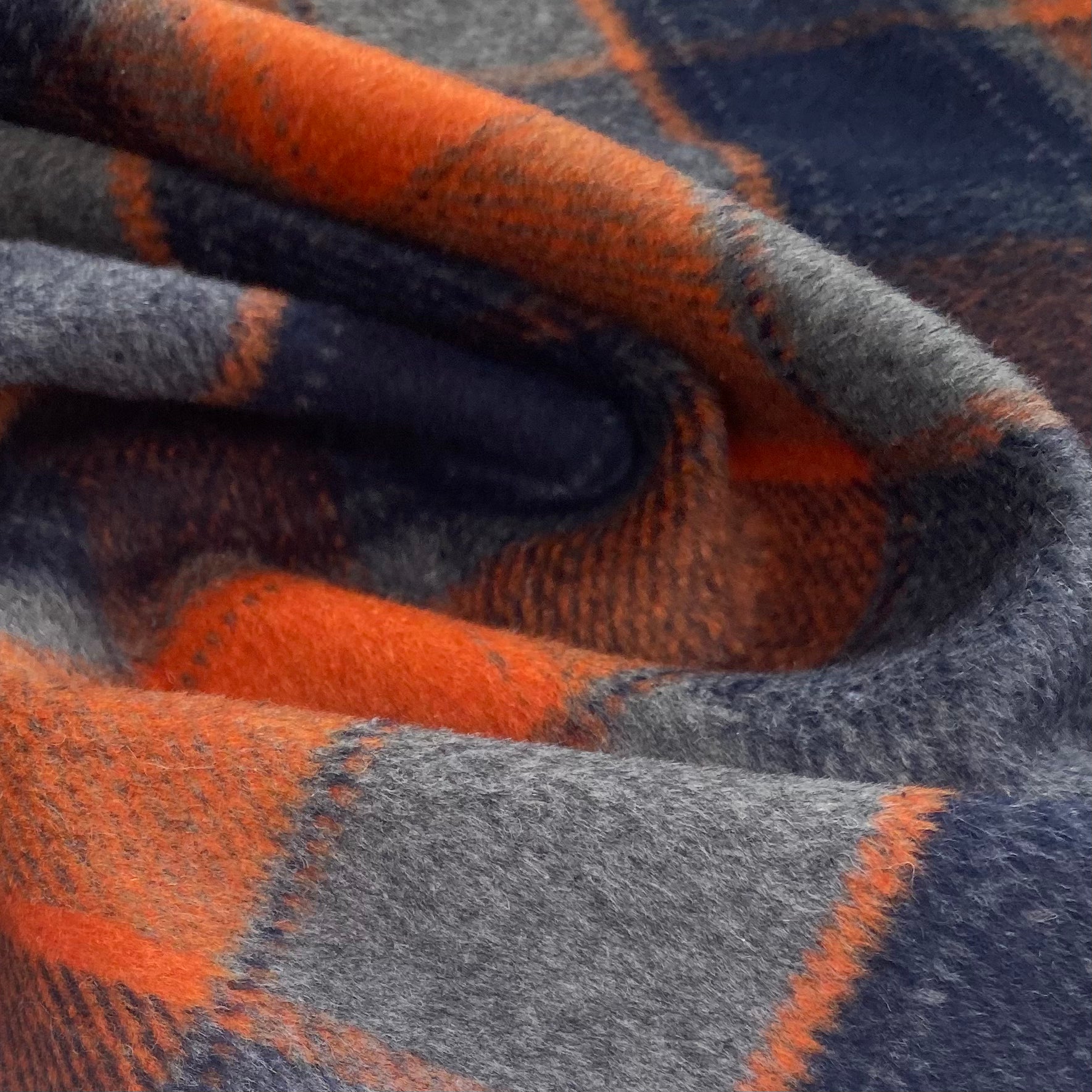 Plaid Coating Wool Blend - Orange/Blue/Grey