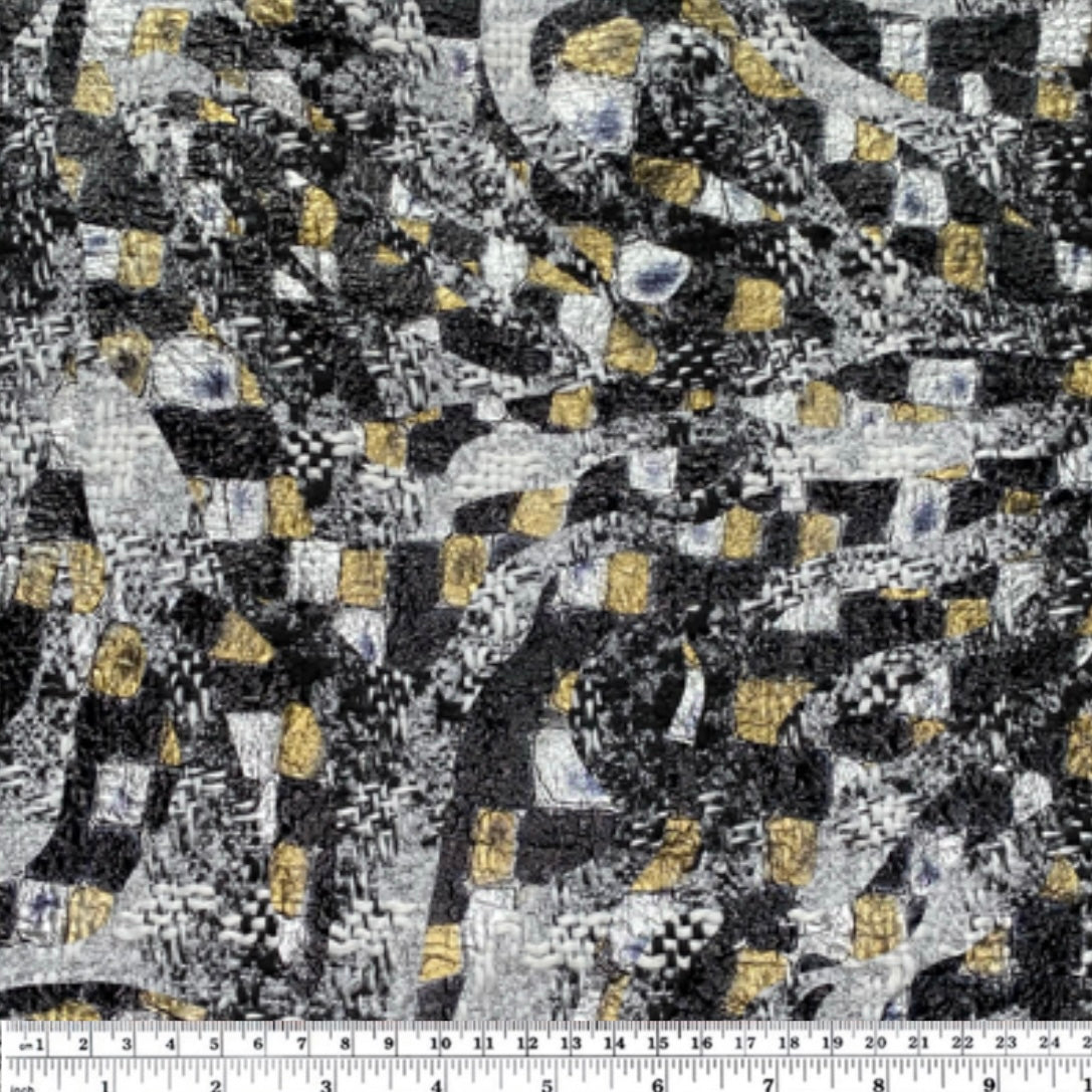 Two Faced Soft Faux Wool Tweed Boucle Coating - Metallic Print