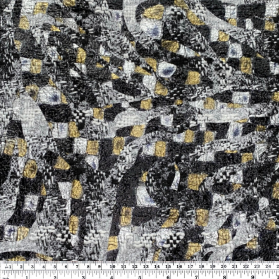 Two Faced Soft Faux Wool Tweed Boucle Coating - Metallic Print