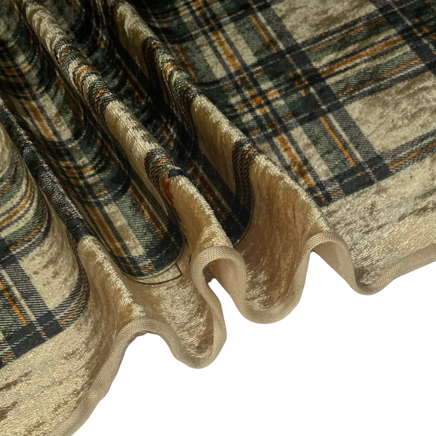 Printed Stretch Velvet - Plaid - Green/Gold