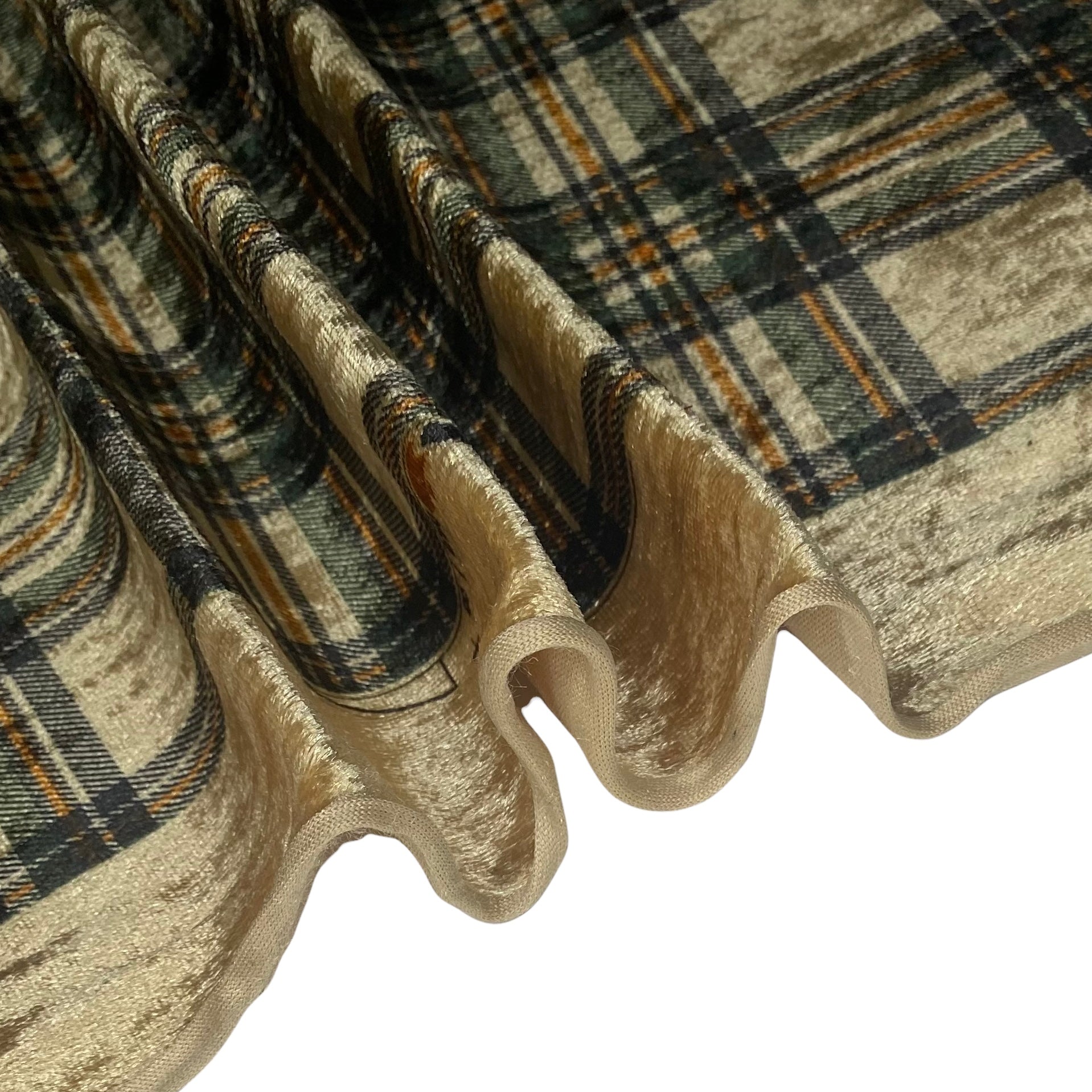 Printed Stretch Velvet - Plaid - Green/Gold