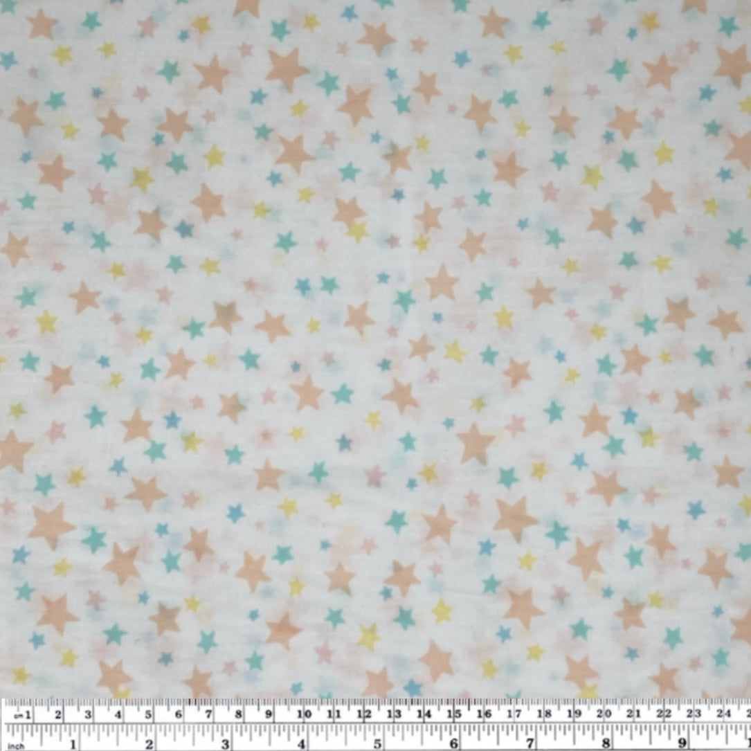 Printed Cotton - Stars - White/Peach/Green/Blue/Yellow
