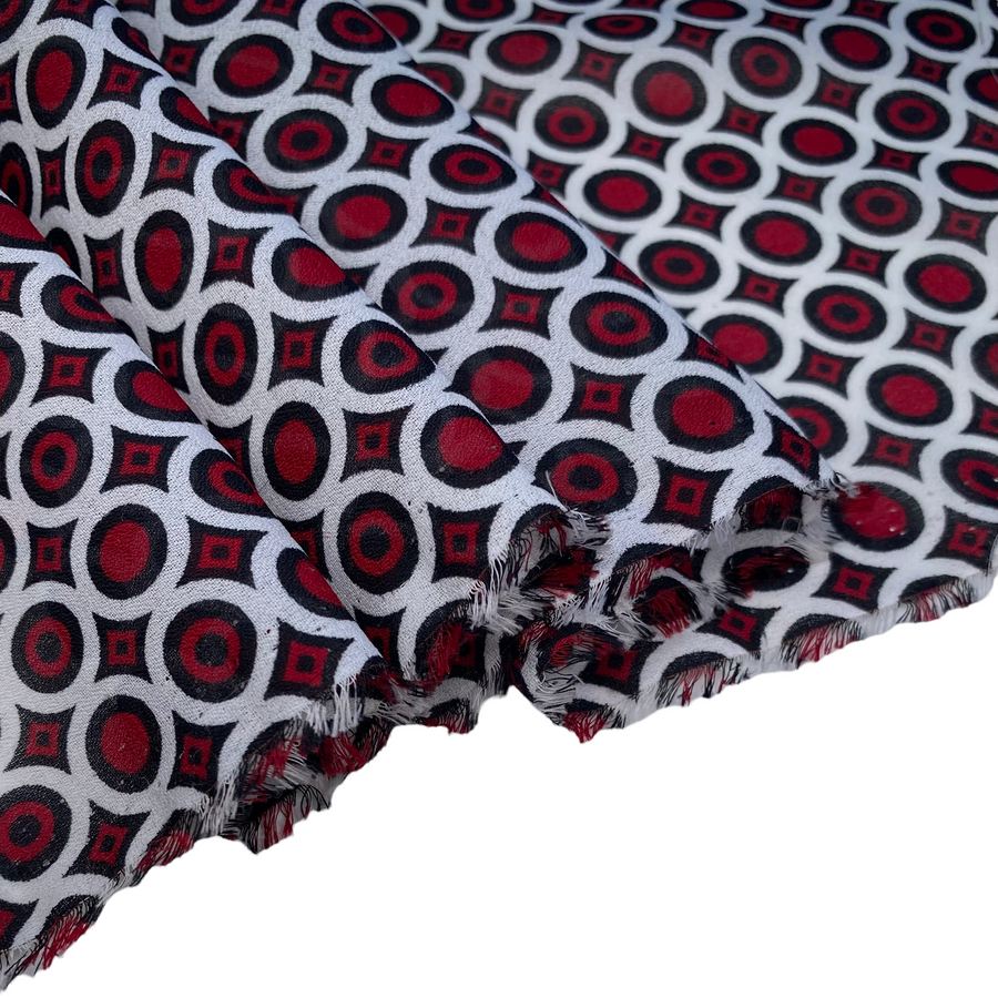 Printed Polyester Chiffon - Circles - Black/White/Red