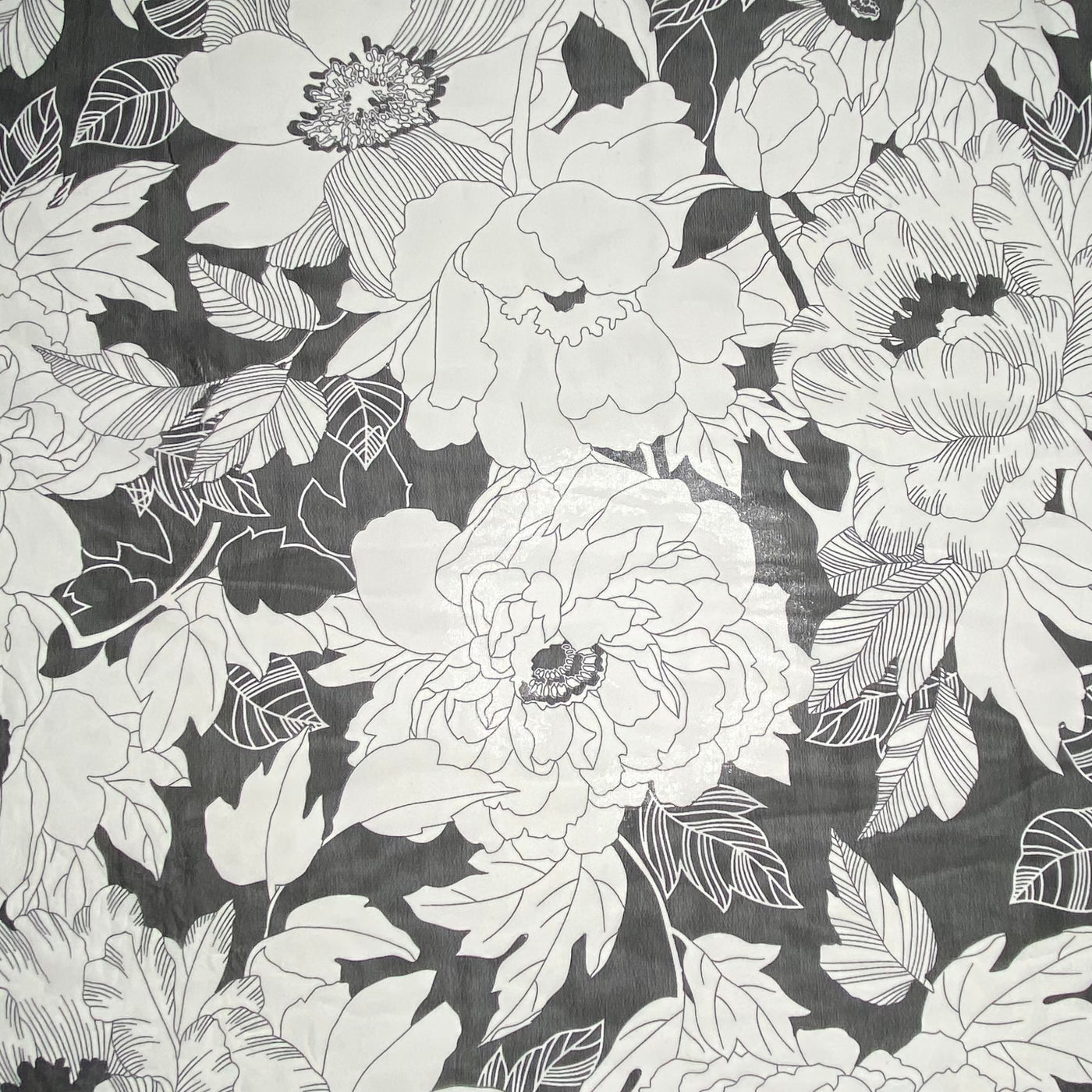 Floral Polyester Chiffon - 58” - Black/White