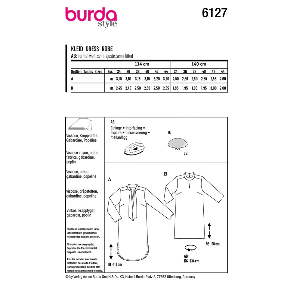 Dress Sewing Pattern - Burda Style 6127