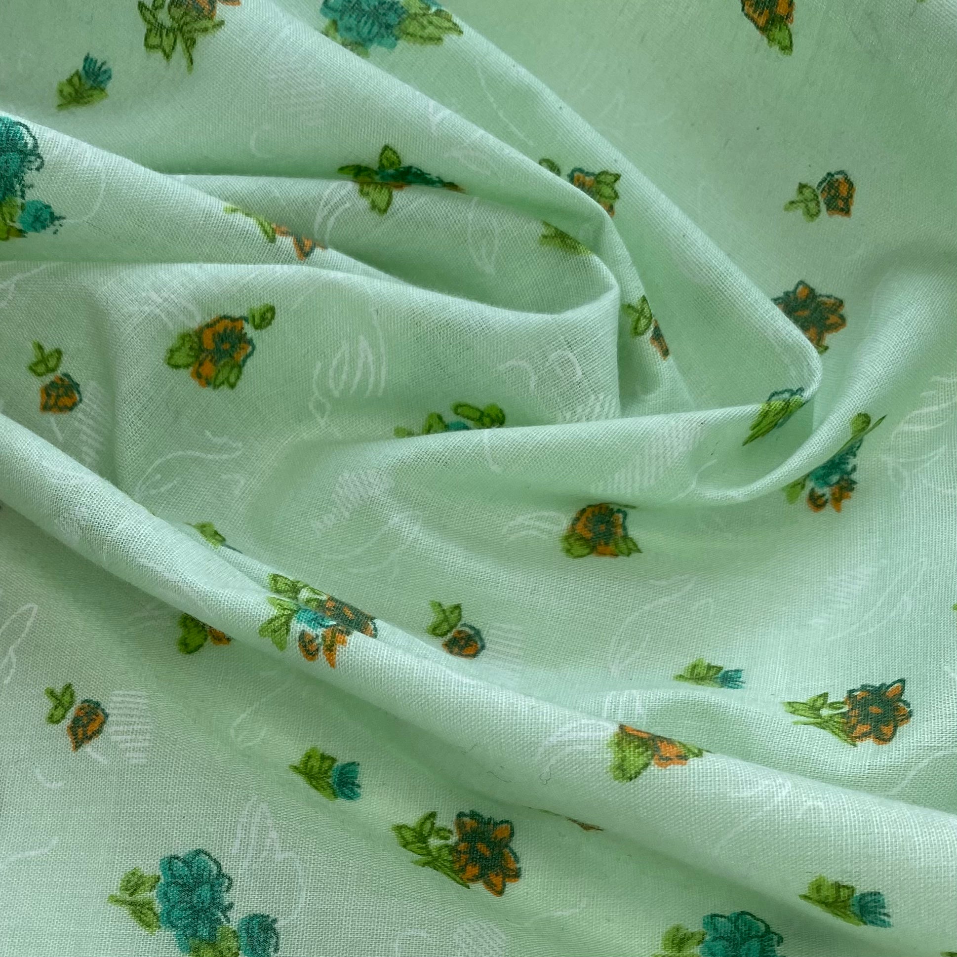Printed Cotton Voile - Small Floral Print- Mint Green