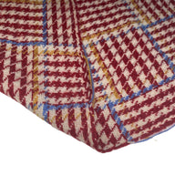 Houndstooth Plaid Wool Coating- Red/Cream/Light Blue/Yellow