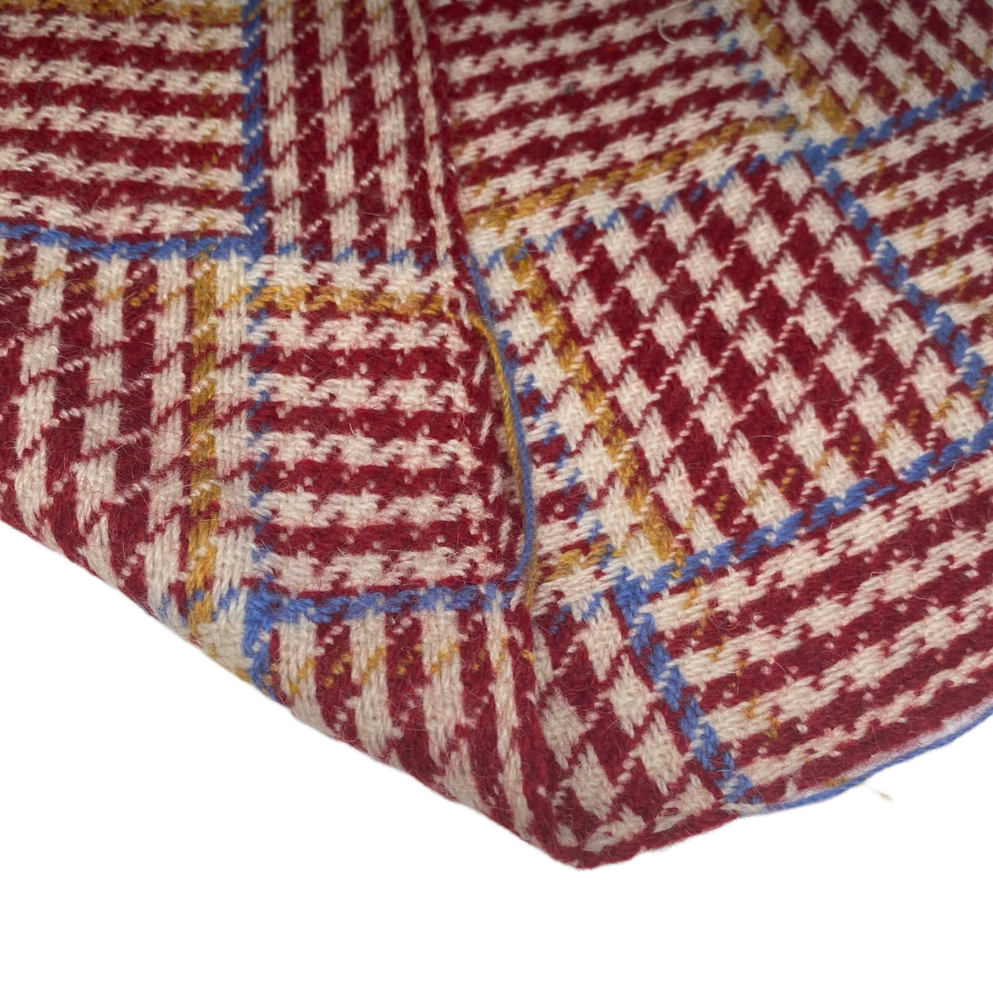 Houndstooth Plaid Wool Coating- Red/Cream/Light Blue/Yellow