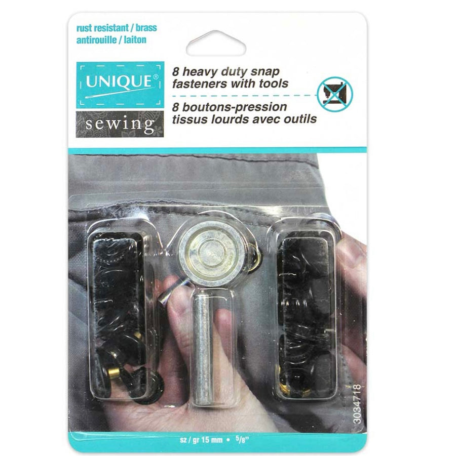 Heavy Duty Snaps with Tool - 15mm (5/8″) - 8 sets - Black