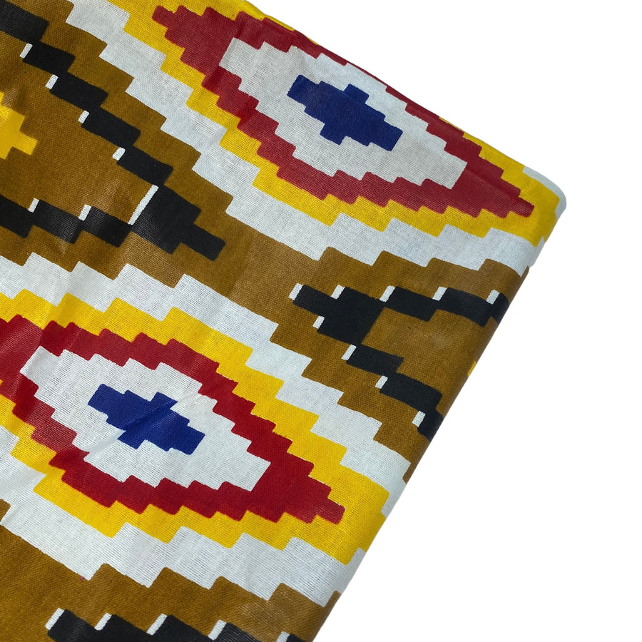 Waxed African Printed Cotton - Diamonds with Bordered Edge - Multi-Colour