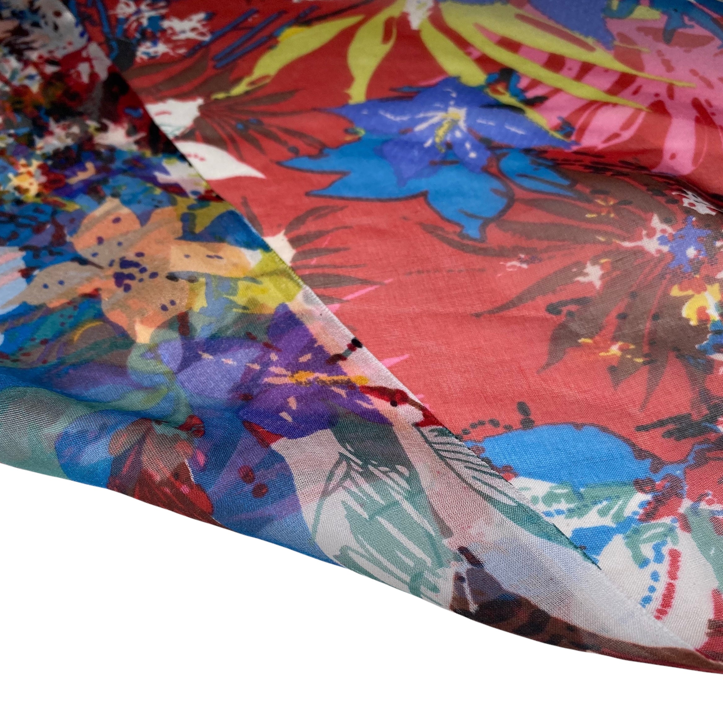 Printed Silk Chiffon - Floral - Red/Blue