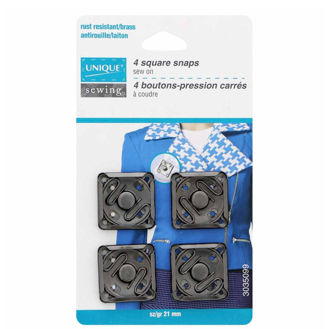 Sew On Square Snap Fasteners - 21mm (7/8″) - 4 sets - Silver