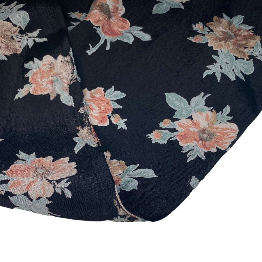 Floral Printed Lightweight Polyester - ” - Black