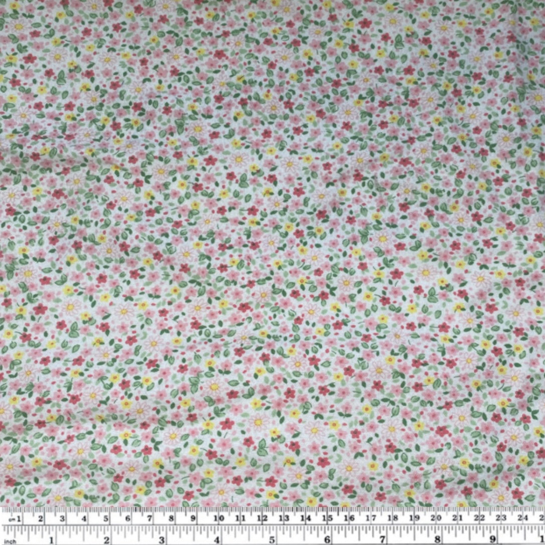 Printed Cotton Flannel - Floral - White/Pink/Yellow/Green