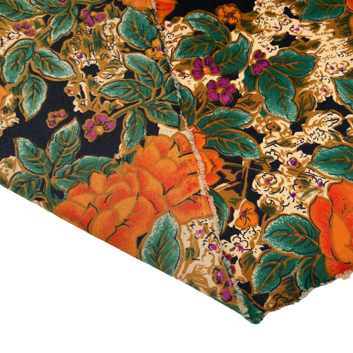 Floral Printed Polyester - 44” - Orange/Brown