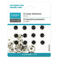 Sew On Snap Fasteners - 7mm (5/16″) - 12  sets - Black