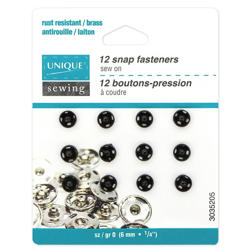Sew On Snap Fasteners - 7mm (5/16″) - 12  sets - Black