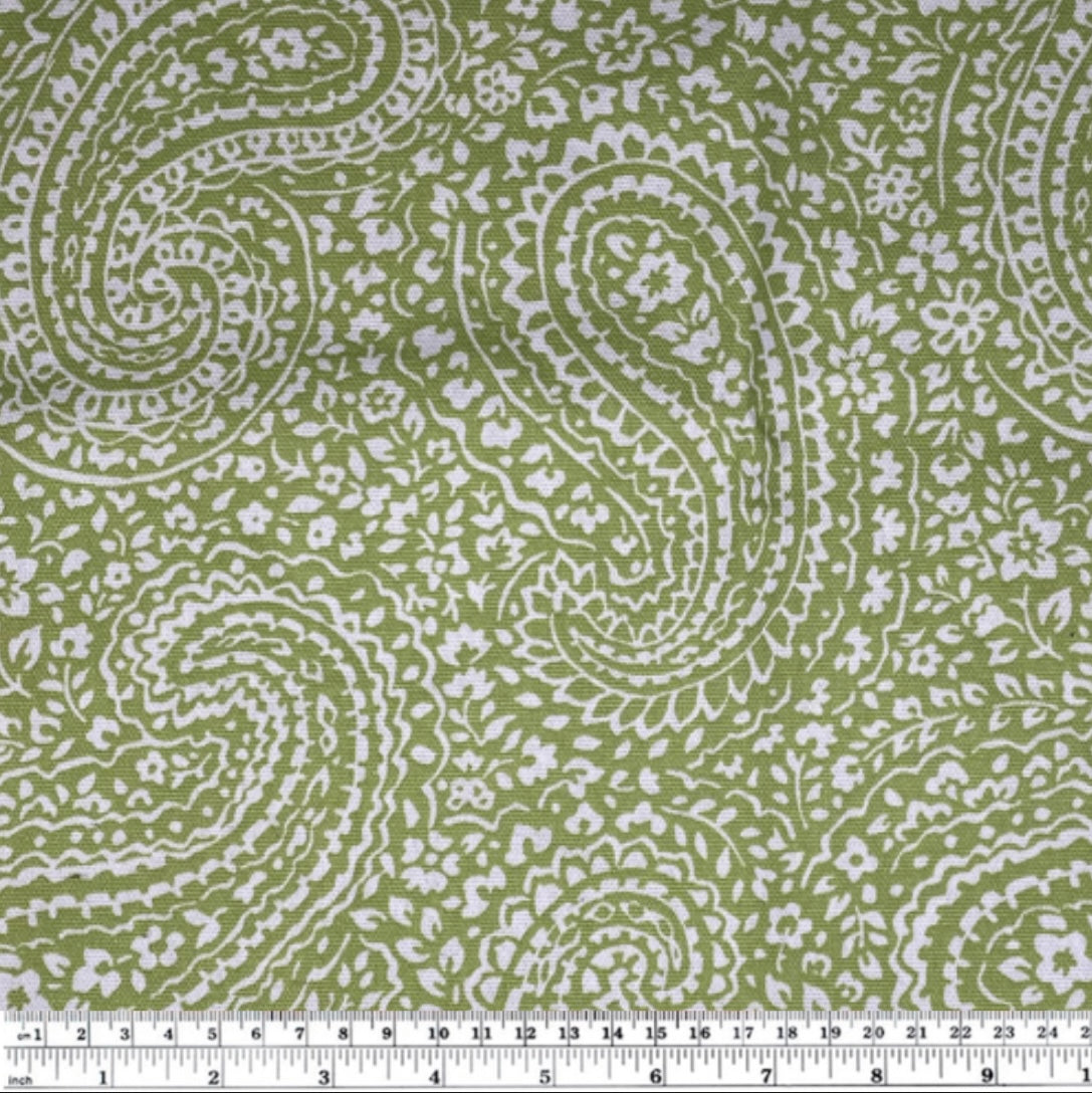 Printed Cotton Canvas Paisley - Green/White
